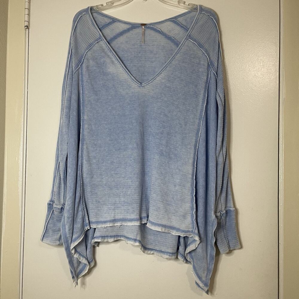 Free People Blue wash thermal knit relaxed long sleeve shirt size small